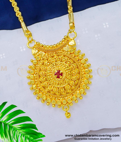 DCHN146 - Traditional Gold Design Gold Plated Ruby Stone Dollar Chain for Ladies