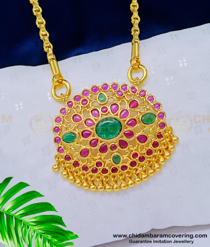 DCHN148 - New model One Gram Gold Plated Kemp Stone Designer Pendant Design with Long Chain 
