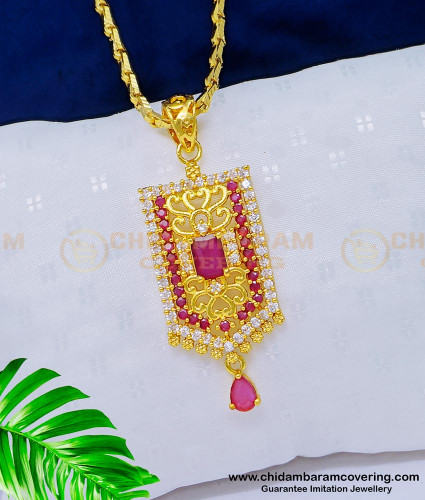 DCHN165 - New Arrival White and Ruby Stone Gold Covering Dollar Chain for Girls