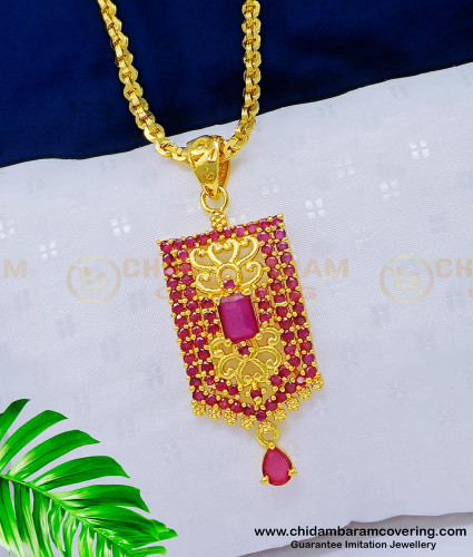 DCHN167 - New Arrival Ruby Stone Gold Design One Gram Gold Locket Chain Online