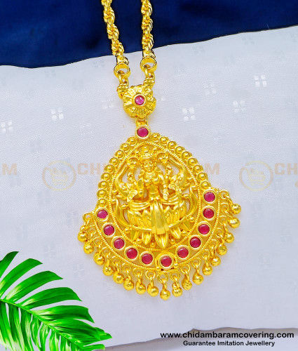 DCHN171 - Traditional Gold Design Stone Lakshmi Pendant With 24 Inches Chain Online