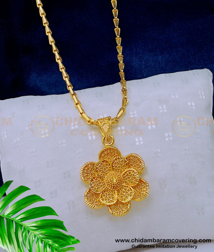 DCHN192 - Latest Light Weight Floral Pendant Chain Daily Use One Gram Jewelry Online 