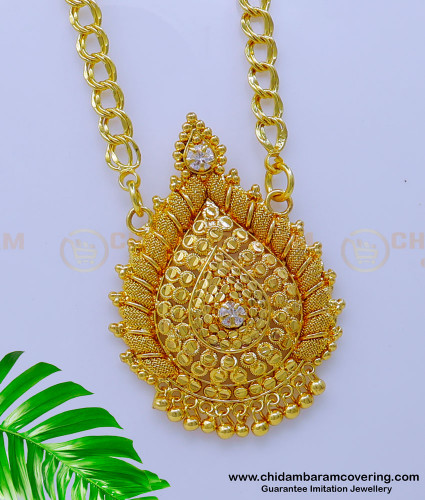 DCHN199 - Gold Look White Stone South Indian Dollar Chain Designs