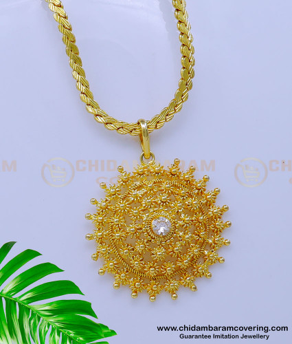 DCHN216 - Latest Round Pendant with Gold Plated Long Chain for Ladies
