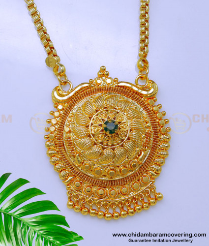 DCHN233 - Gold Plated Daily Wear Emerald Stone Chain Dollar Design