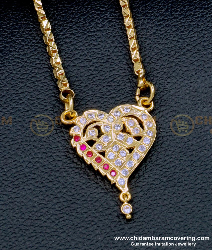 Latest Impon Heart Stone Pendant Chain for Ladies 