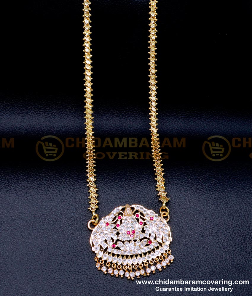 gajalakshmi dollar chain, gajalakshmi locket, gajalakshmi dollar chain gold, impon 5 metal jewellery, panchologam jewellery, dollar chain,  