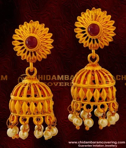 Buy Latest Golden Matti Earrings Cage Design Flower Jhumkas Temple  Jewellery Earrings