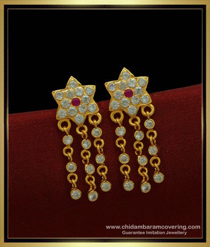 ERG1020 - Five Metal Impon Party Wear Flower Design Hanging Stone Chain Impon Earrings Online 