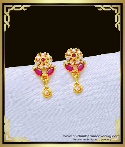 ERG1031 - Attractive Flower Design One Gram Gold Daily Use Small Ear Tops For Girls