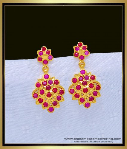 ERG1068 - Buy Impon Jewelry Gold Plated Ruby Stone Dangler Earrings for Girls