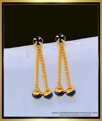 ERG1073 - 1 Gram Gold Plated Double Line Black Crystal Earrings for Female 