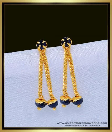 indian design mangalsutra black beads detachable dangle flower earstuds 916  Gold, Women's Fashion, Jewelry & Organisers, Earrings on Carousell