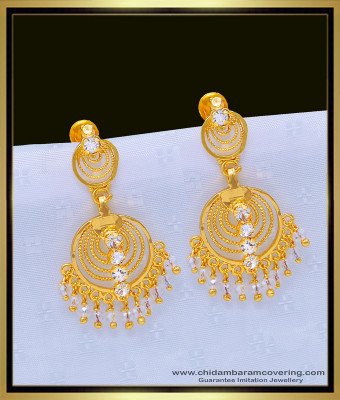 ERG1077 - One Gram Gold Party Wear White Stone with White Crystal Earrings for Women  