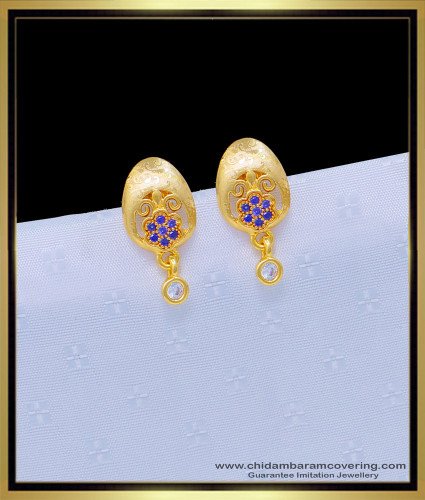 ERG1094 - Elegant Purple Colour Stone Flower Design Gold Plated Earrings Online