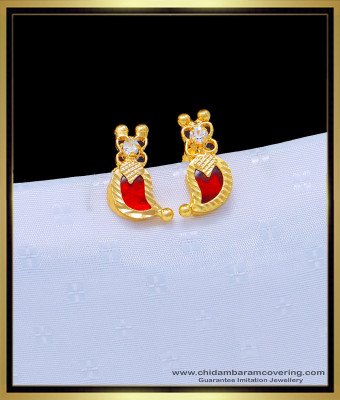 ERG1098 - Kerala Jewellery Red Mango Palakka Earring with White Stone Gold Plated Jewelry 