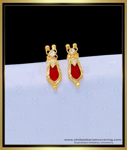 Erg1101 - Gold Design Red Nagapadam Earrings One Gram Gold Kerala Traditional Palakka Kammal Online