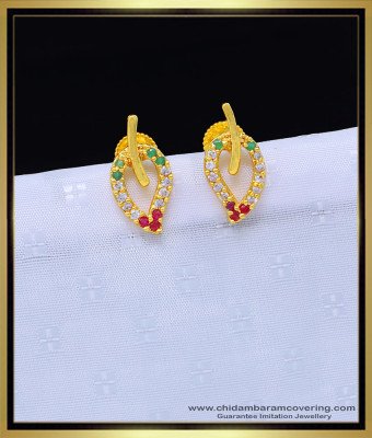 ERG1135 - Elegant First Quality Gold Plated Multi Stone Modern Leaf Design Small Earrings Online 