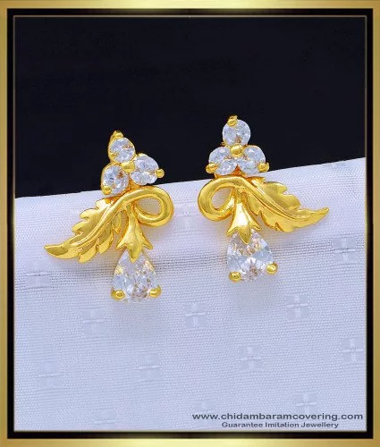 Ramha Gold Polished Pink Stone Earrings - Laura Designs (India)