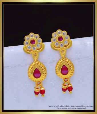 ERG1151 - One Gram Gold Five Metal White and Ruby Stone Impon Earrings Online