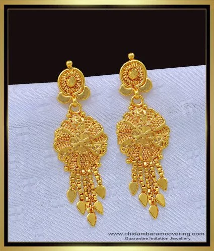 Traditional Spiral Pearl Earrings In 22K Gold For Women - Lagu Bandhu