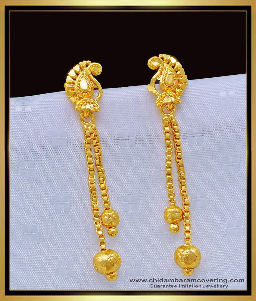 Three hanging chain stud earrings Sterling Silver - L'Atelier d'Amaya