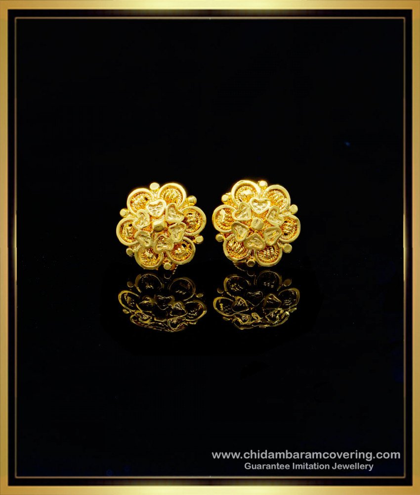 gold plated earrings, small studs, small earrings, gold tops, one gram gold earrings, gold covering earrings, screw earrings, screw back earrings,