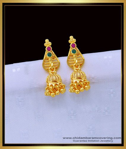 ERG1201 - Gold Design Ruby Emerald Stone Small Jimiki Earrings for Girls