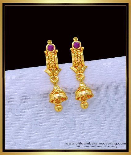 ERG1202 - New Design Ruby Stone Gold Covering Small Jhumkas Earrings Online
