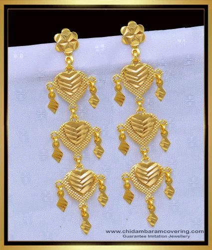 Latest Beautiful Design Floral Long Attractive Premium Gold Platted Earrings  Jewellery For Women - African Boutique