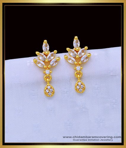 ERG1206 - Unique American Diamond White Stone Leaf Design Stud Earrings Online