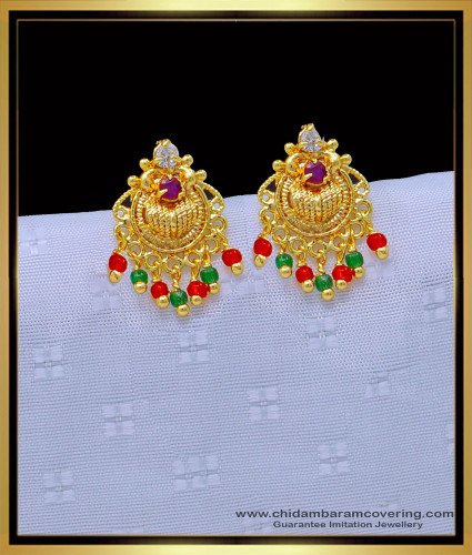 ERG1237 - Trendy Gold Design One Gram Gold White and Ruby Stone Crystal Stud Earring Online
