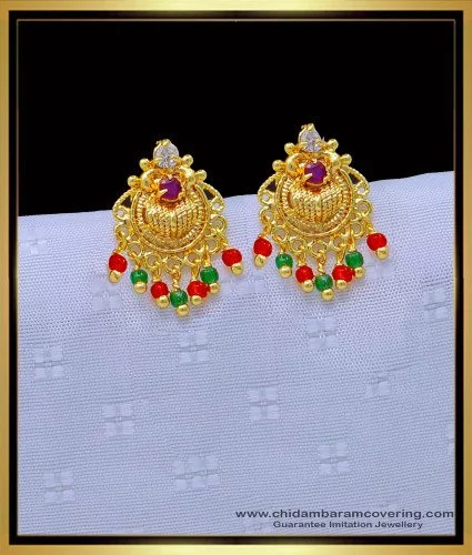 Buy Gold-Toned White Kundan Contemporary Gold-Plated Drop Earrings - Ruby  Raang Online at Best Price | Distacart