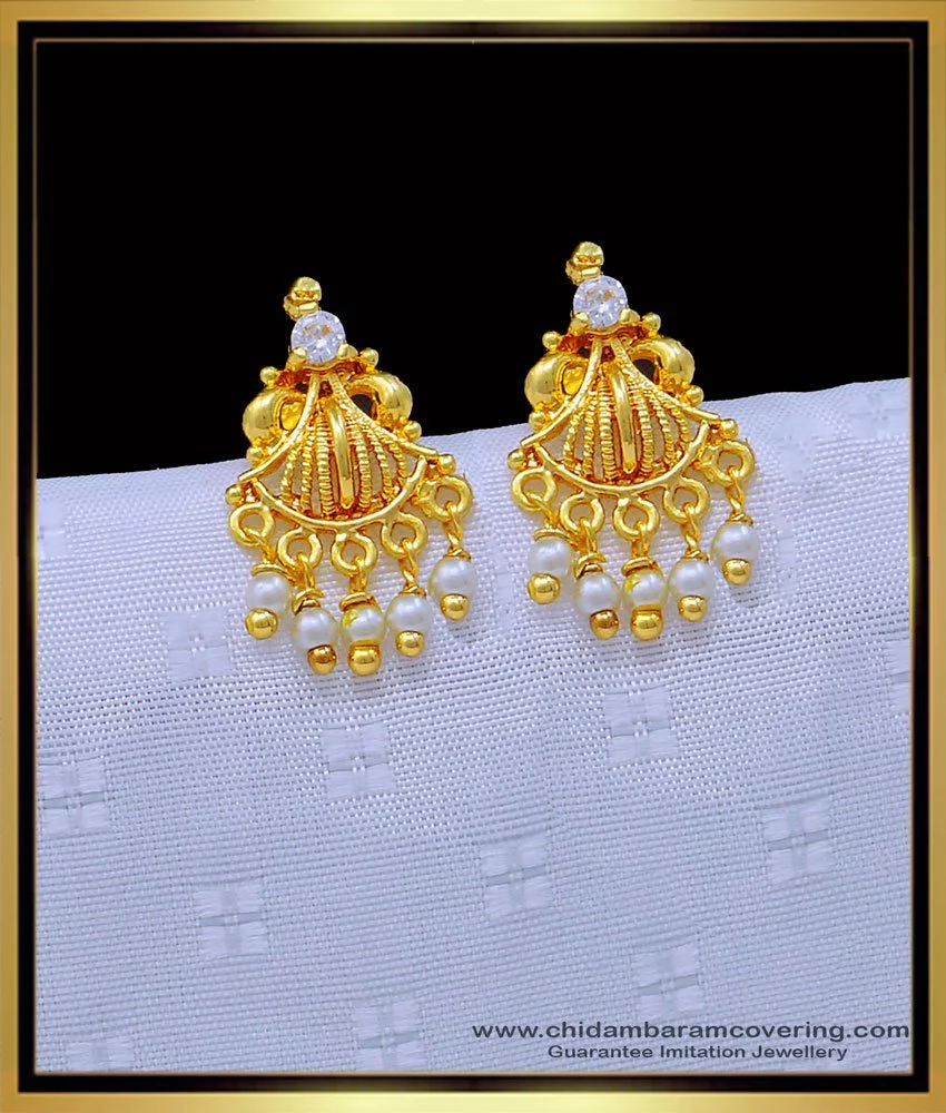 Buy latest pearl earrings white stone tops gold earring design for ...