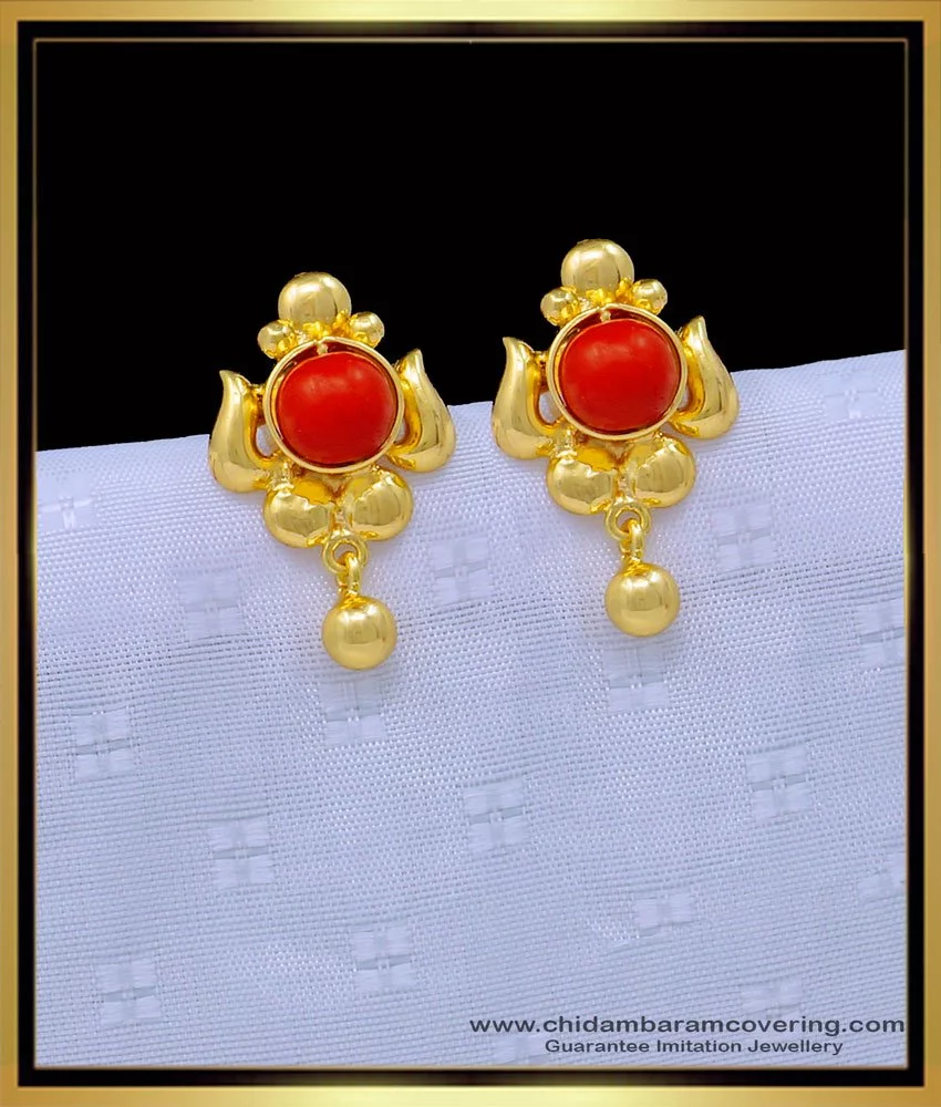 Latest & Beautiful all types of Gold Coral Earrings with Weight | Pure Sea  Coral Gold Earrings - YouTube