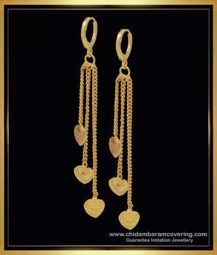 ERG1246 - One Gram Gold Modern Earrings 3 Line Long Chain Hoop Earrings Buy Online 