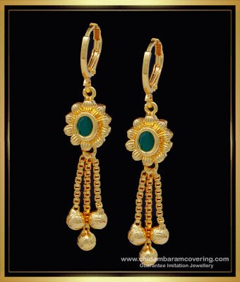 ERG1266 - Latest Bali Earrings Design Emerald Stone Hoop Earrings Online