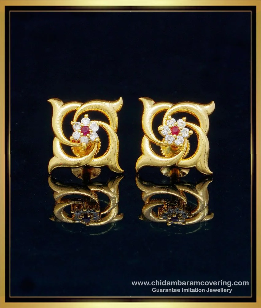Kriaa Gold Plated White Austrian Stone Stud Earrings - 1312622H