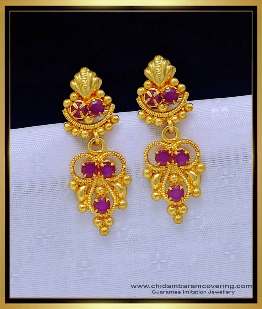 Buy Beautiful One Gram Gold Daily Wear Trendy Ruby Stone Earrings ...