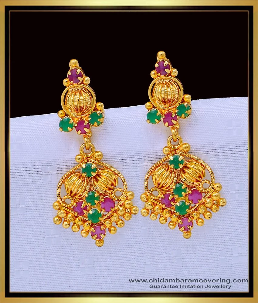 Buy One Gram Gold Ruby Emerald Stone Earrings Design for Women