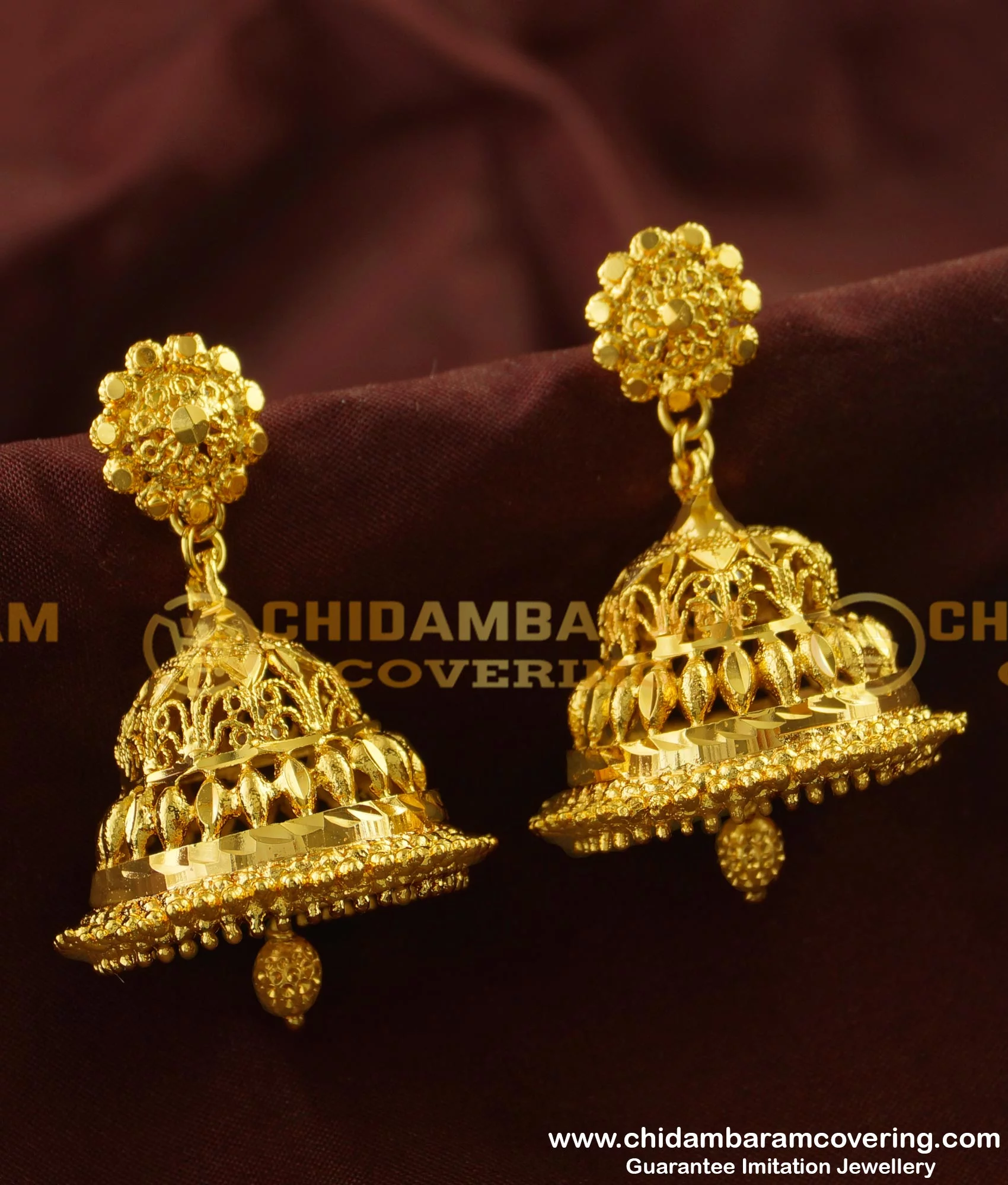 South Indian 3 Layers Gold Plated Jhumka Earrings For Womens  Silver  Palace