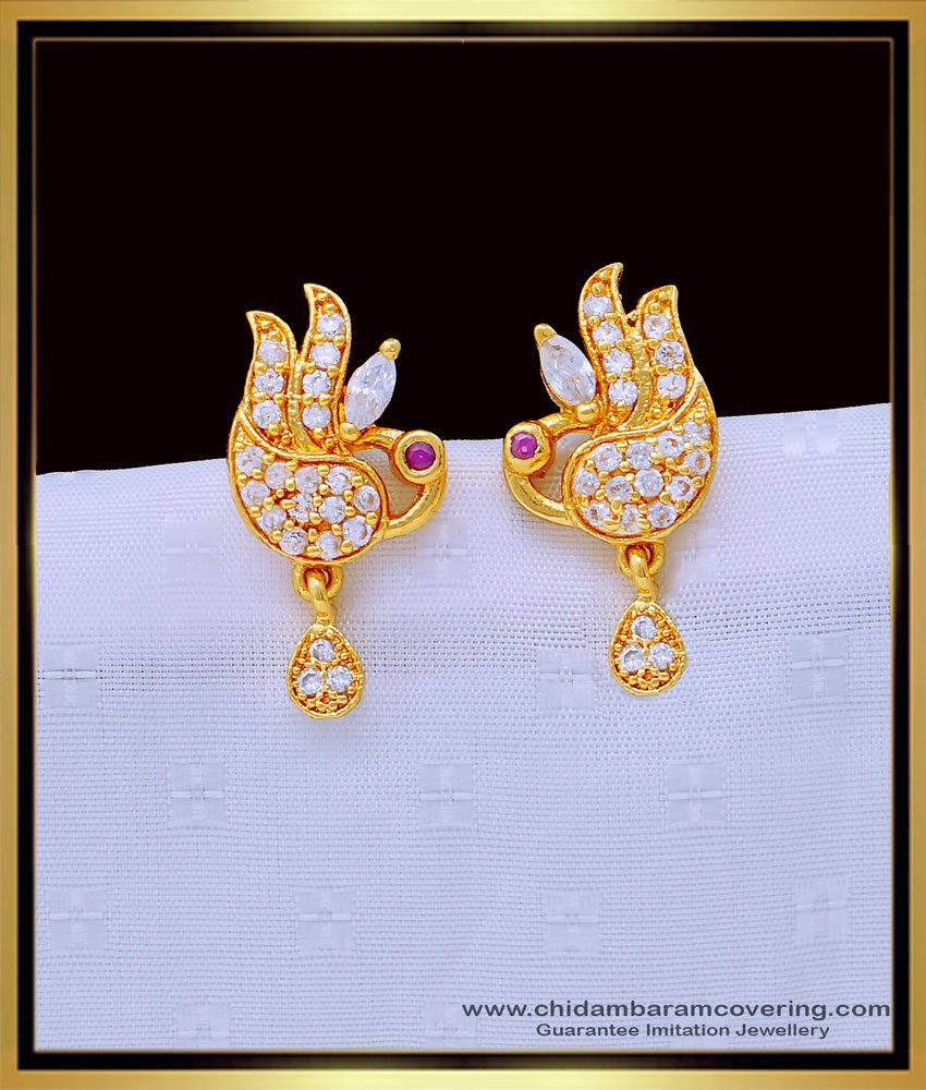 gold covering jewellery, chidambaram gold covering earrings, Kalyani covering online, gold tops, pearl drop earrings in gold, 