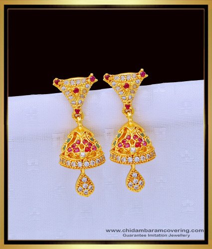 ERG1324 - Latest Gold Plated Multi Stone Jhumka Earrings Design for Female