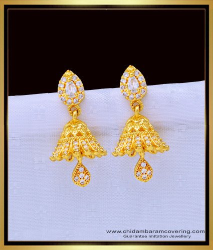 ERG1326 - Attractive Gold Design Medium Size Ad Stone Jhumkas Design