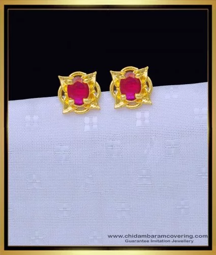 Buy oh wow 1 gram gold american diamond women stud earrings jhumki pack of  2 (Red) at Amazon.in