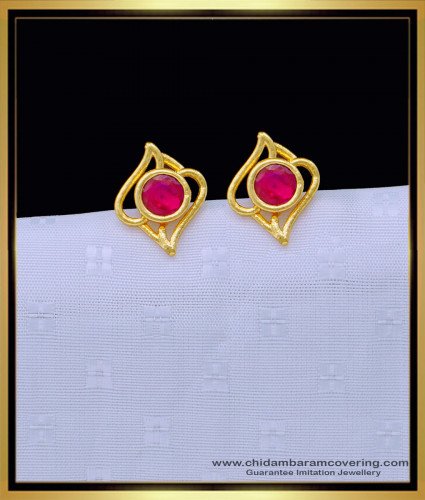 ERG1338 - Elegant Ruby Stone Gold Design Covering Earrings for Daily Use 