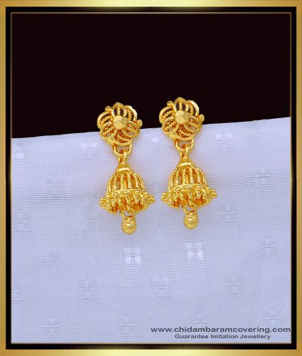 ERG1347 - South Indian Daily Wear One Gram Gold Jhumki Design for Girls 