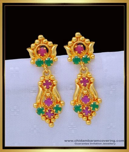 Rubans 22K Gold Plated Earrings With Peacock Design, Stone And Pearls.