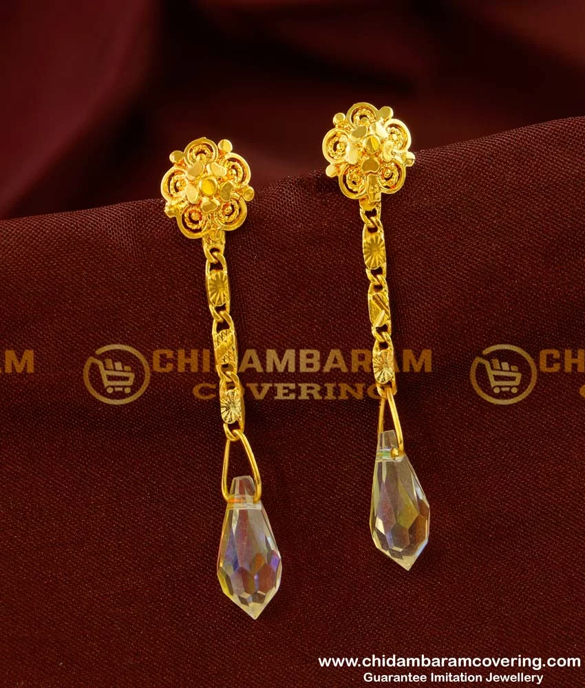 Unique Dangling Flower 22k Gold CZ Hanging Earrings – Andaaz Jewelers