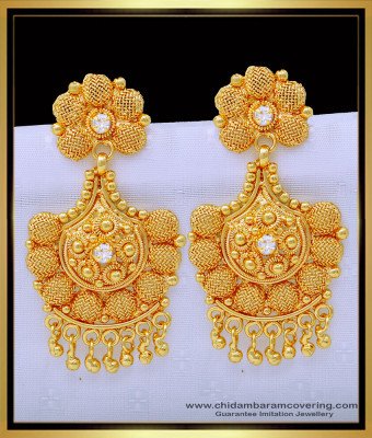 ERG1374 - One Gram Gold Plated White Stone Dangler Earrings Gold Design for Women   